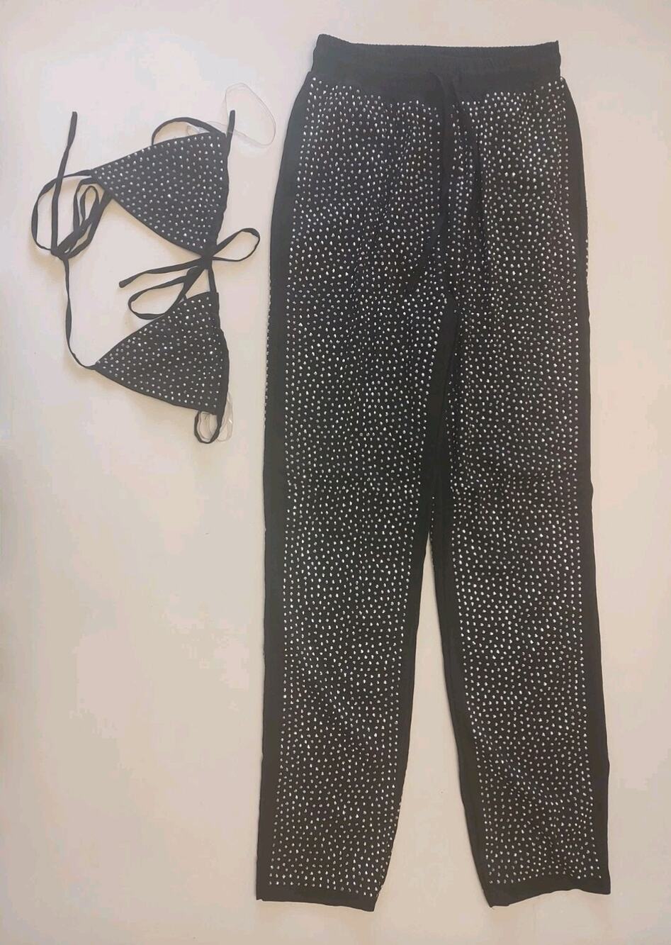 Hot & Delicious Pants & Triangle Bikini Top Outfit Black Rhinestones  Small NWT